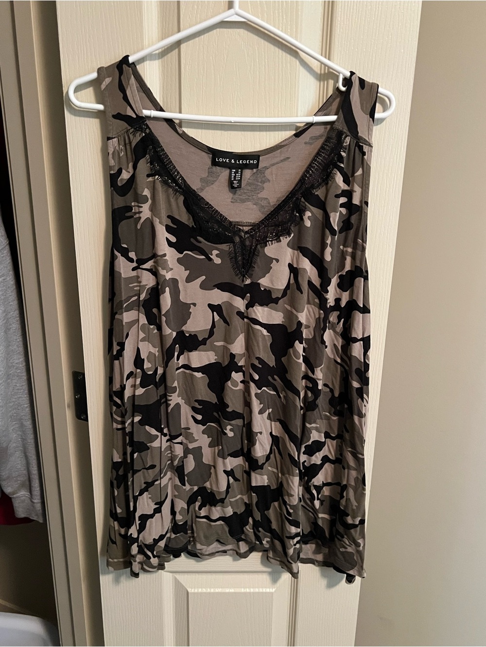 Love & Legend Taupe and Black Camo Lace-Trim Tank